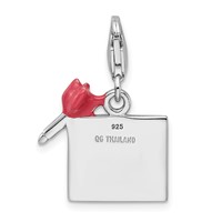 Amore La Vita Sterling Silver Rhodium-plated Polished Enameled Bullseye and Heart Arrow Charm with Fancy Lobster Clasp view 3