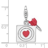 Amore La Vita Sterling Silver Rhodium-plated Polished Enameled Bullseye and Heart Arrow Charm with Fancy Lobster Clasp view 4