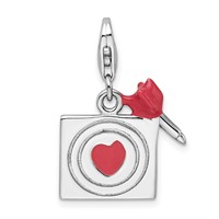 Amore La Vita Sterling Silver Rhodium-plated Polished Enameled Bullseye and Heart Arrow Charm with Fancy Lobster Clasp view 1