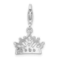Amore La Vita Sterling Silver Rhodium-plated Polished CZ Crown Charm with Fancy Lobster Clasp view 3