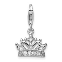 Amore La Vita Sterling Silver Rhodium-plated Polished CZ Crown Charm with Fancy Lobster Clasp view 1