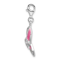 Amore La Vita Sterling Silver Rhodium-plated Polished 3-D Enameled with CZ Pink Awareness Ribbon and Heart Charm with Fancy Lobster Clasp view 2