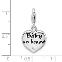 Amore La Vita Sterling Silver Rhodium-plated Polished Enameled CZ Baby on Board Heart Charm with Fancy Lobster Clasp view 4