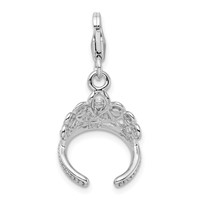 Amore La Vita Sterling Silver Rhodium-plated Polished 3-D Crystal Tiara Charm with Fancy Lobster Clasp view 3