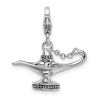 Amore La Vita Sterling Silver Rhodium-plated Polished 3-D Enameled Magic Lamp Charm with Fancy Lobster Clasp view 3