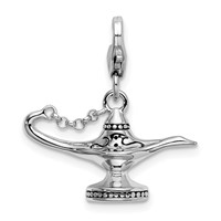 Amore La Vita Sterling Silver Rhodium-plated Polished 3-D Enameled Magic Lamp Charm with Fancy Lobster Clasp view 1
