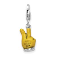 Amore La Vita Sterling Silver Rhodium-plated Polished 3-D Yellow Enameled Hand with Peace Sign Charm with Fancy Lobster Clasp view 3