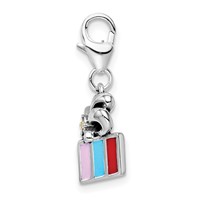 Amore La Vita Sterling Silver Rhodium-plated Polished Yellow Crystal Enameled Present Charm with Fancy Lobster Clasp view 2