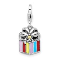 Amore La Vita Sterling Silver Rhodium-plated Polished Yellow Crystal Enameled Present Charm with Fancy Lobster Clasp view 1