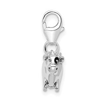 Amore La Vita Sterling Silver Rhodium-plated Polished 3-D Enameled Cow Charm with Fancy Lobster Clasp view 2