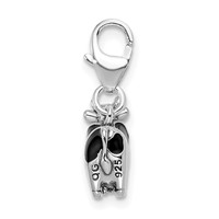 Amore La Vita Sterling Silver Rhodium-plated Polished 3-D Enameled Cow Charm with Fancy Lobster Clasp view 3