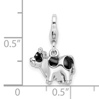 Amore La Vita Sterling Silver Rhodium-plated Polished 3-D Enameled Cow Charm with Fancy Lobster Clasp view 5