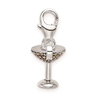 Sterling Silver Rhodium Yellow Crystal Martini Glass W Lobster Clasp Charm view 2