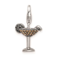 Sterling Silver Rhodium Yellow Crystal Martini Glass W Lobster Clasp Charm view 3