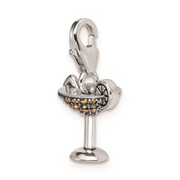 Sterling Silver Rhodium Yellow Crystal Martini Glass W Lobster Clasp Charm view 4