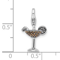 Sterling Silver Rhodium Yellow Crystal Martini Glass W Lobster Clasp Charm view 5