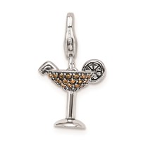 Sterling Silver Rhodium Yellow Crystal Martini Glass W Lobster Clasp Charm view 1
