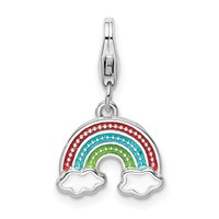 Amore La Vita Sterling Silver Rhodium-plated Polished Multi-colored Enameled Rainbow Charm with Fancy Lobster Clasp view 1