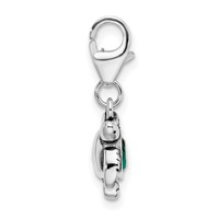 Amore La Vita Sterling Silver Rhodium-plated Polished 3-D Green Crystal Turtle Charm with Fancy Lobster Clasp view 2