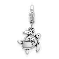 Amore La Vita Sterling Silver Rhodium-plated Polished 3-D Green Crystal Turtle Charm with Fancy Lobster Clasp view 3