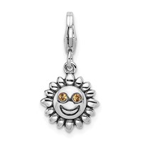 Amore La Vita Sterling Silver Rhodium-plated Polished 3-D Yellow Crystal Sun Charm with Fancy Lobster Clasp view 3