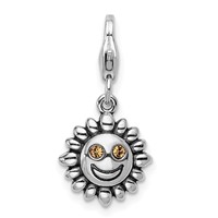 Amore La Vita Sterling Silver Rhodium-plated Polished 3-D Yellow Crystal Sun Charm with Fancy Lobster Clasp view 1
