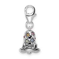 Amore La Vita Sterling Silver Rhodium-plated Polished 3-D Pink Red Blue Yellow and Green Crystal Bell Charm with Fancy Lobster Clasp view 2
