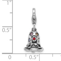 Amore La Vita Sterling Silver Rhodium-plated Polished 3-D Pink Red Blue Yellow and Green Crystal Bell Charm with Fancy Lobster Clasp view 5