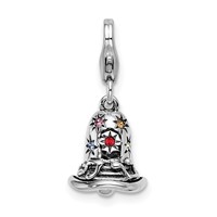 Amore La Vita Sterling Silver Rhodium-plated Polished 3-D Pink Red Blue Yellow and Green Crystal Bell Charm with Fancy Lobster Clasp view 1