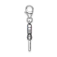 Amore La Vita Sterling Silver Rhodium-plated Polished 3-D Pink and Blue Crystal Enameled Reversible Heart Key Charm with Fancy Lobster Clasp view 2