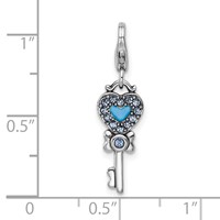 Amore La Vita Sterling Silver Rhodium-plated Polished 3-D Pink and Blue Crystal Enameled Reversible Heart Key Charm with Fancy Lobster Clasp view 4