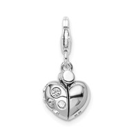 Amore La Vita Sterling Silver Rhodium-plated Polished 3-D Crystal Enameled Heart Opens Charm with Fancy Lobster Clasp view 3