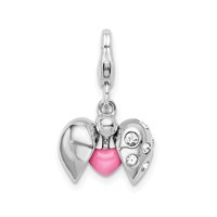 Amore La Vita Sterling Silver Rhodium-plated Polished 3-D Crystal Enameled Heart Opens Charm with Fancy Lobster Clasp view 4