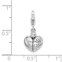 Amore La Vita Sterling Silver Rhodium-plated Polished 3-D Crystal Enameled Heart Opens Charm with Fancy Lobster Clasp view 5