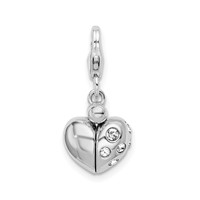 Amore La Vita Sterling Silver Rhodium-plated Polished 3-D Crystal Enameled Heart Opens Charm with Fancy Lobster Clasp view 1