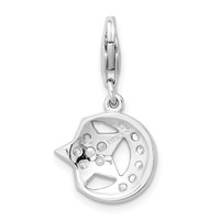 Amore La Vita Sterling Silver Rhodium-plated Polished CZ Moon and Star Charm with Fancy Lobster Clasp view 3