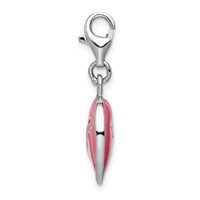 Amore La Vita Sterling Silver Rhodium-plated Polished 3-D Pink Enameled Love Heart Charm with Fancy Lobster Clasp view 2