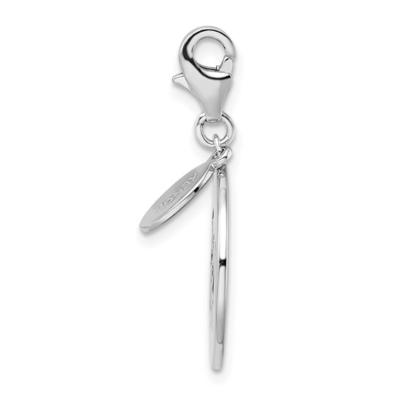 Amore La Vita Sterling Silver Rhodium-plated Polished BE HAPPY! Charm with Fancy Lobster Clasp