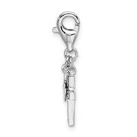 Amore La Vita Sterling Silver Rhodium-plated Polished CZ Two Cross Charm with Fancy Lobster Clasp view 2