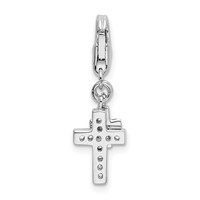 Amore La Vita Sterling Silver Rhodium-plated Polished CZ Two Cross Charm with Fancy Lobster Clasp view 3