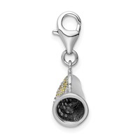 Amore La Vita Sterling Silver Rhodium-plated Polished 3-D Yellow CZ Megaphone Charm with Fancy Lobster Clasp view 2