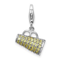 Amore La Vita Sterling Silver Rhodium-plated Polished 3-D Yellow CZ Megaphone Charm with Fancy Lobster Clasp view 1