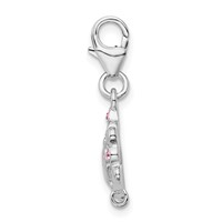 Amore La Vita Sterling Silver Rhodium-plated Polished Pink CZ Enameled Princess Charm with Fancy Lobster Clasp view 2