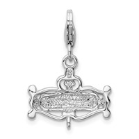 Amore La Vita Sterling Silver Rhodium-plated Polished Pink CZ Enameled Princess Charm with Fancy Lobster Clasp view 3