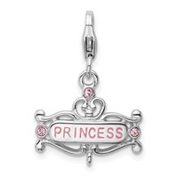 Amore La Vita Sterling Silver Rhodium-plated Polished Pink CZ Enameled Princess Charm with Fancy Lobster Clasp view 1
