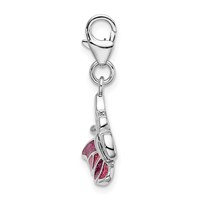 Amore La Vita Sterling Silver Rhodium-plated Polished Pink and White Enameled Butterfly Charm with Fancy Lobster Clasp view 2