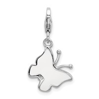 Amore La Vita Sterling Silver Rhodium-plated Polished Pink and White Enameled Butterfly Charm with Fancy Lobster Clasp view 3