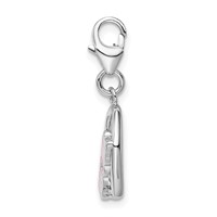 Amore La Vita Sterling Silver Rhodium-plated Polished Enameled with Crystal Mom Heart Charm with Fancy Lobster Clasp view 2