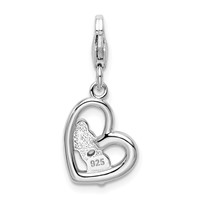Amore La Vita Sterling Silver Rhodium-plated Polished Enameled with Crystal Mom Heart Charm with Fancy Lobster Clasp view 3