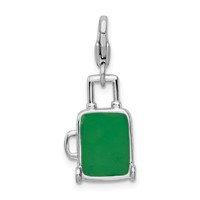 Amore La Vita Sterling Silver Rhodium-plated Polished 3-D Enameled Brazilian Flag Suitcase Charm with Fancy Lobster Clasp view 3